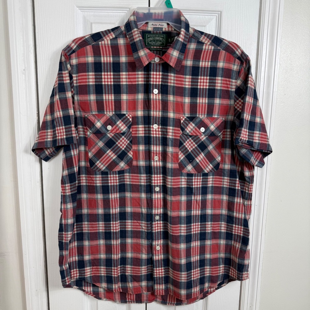 Ralph Lauren Polo Country Shirt Mens XL Red Blue Plaid Indian Madras Button Up